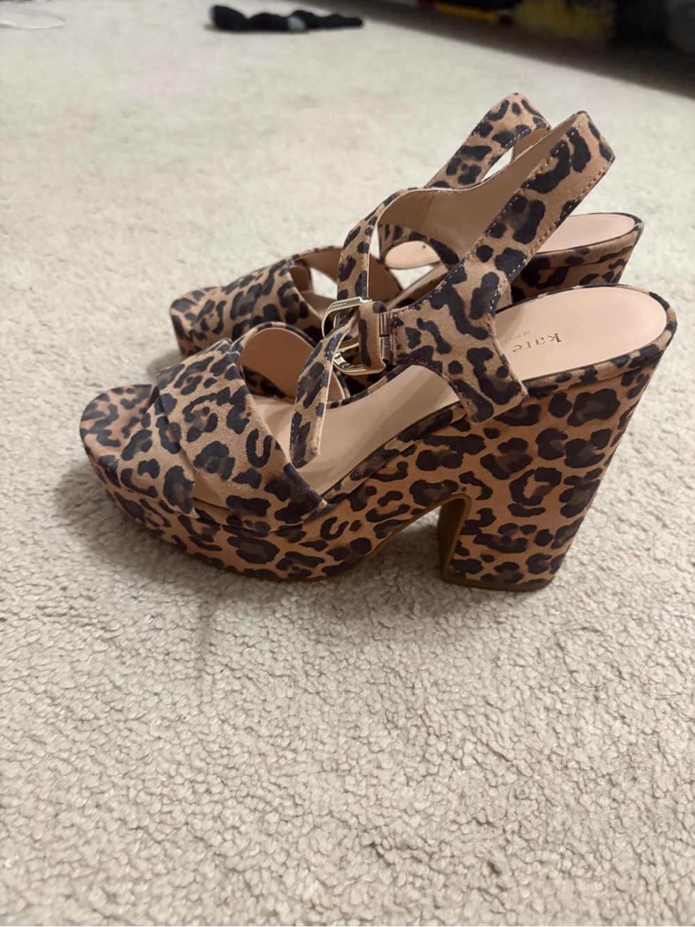 kate spade Leopard Print Platform Block Heel Sandals - Tan & Black